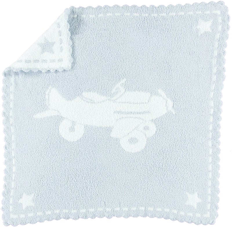 Barefoot Dreams CozyChic Scalloped Baby Receiving Blanket - Blue & White 30x 32